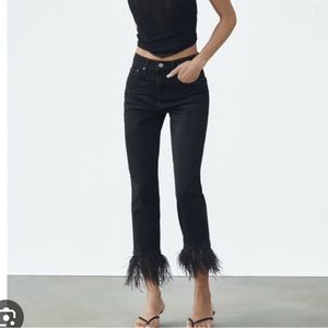 NWT Zara black feather hem slim cropped jeans size 36 US 4